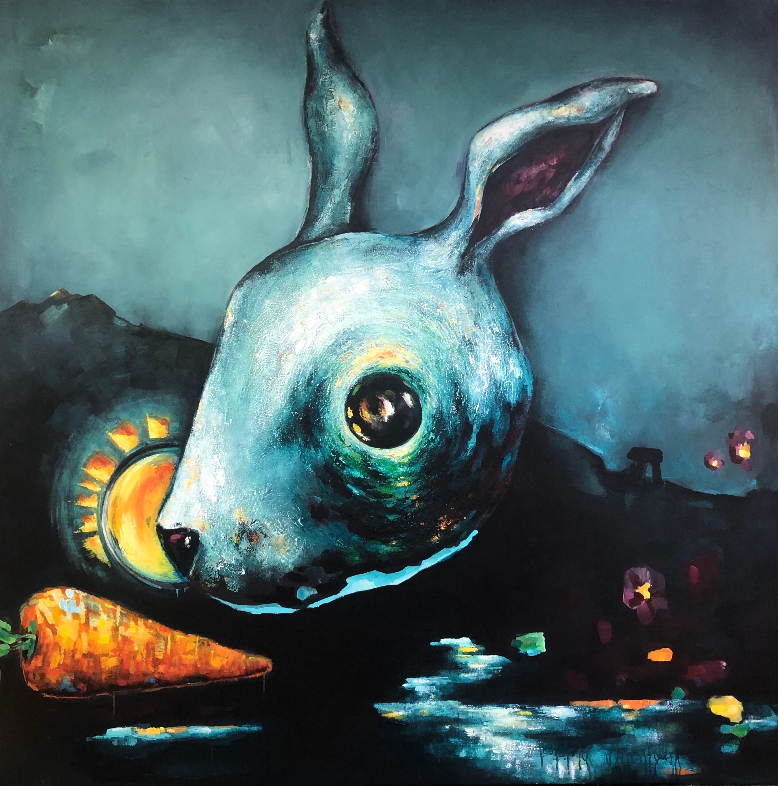 "Dangeling carrots" 180 x 180 cm
